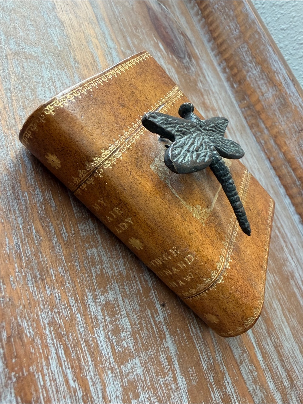 Brown Leather-Look Dragonfly Paper Weight
